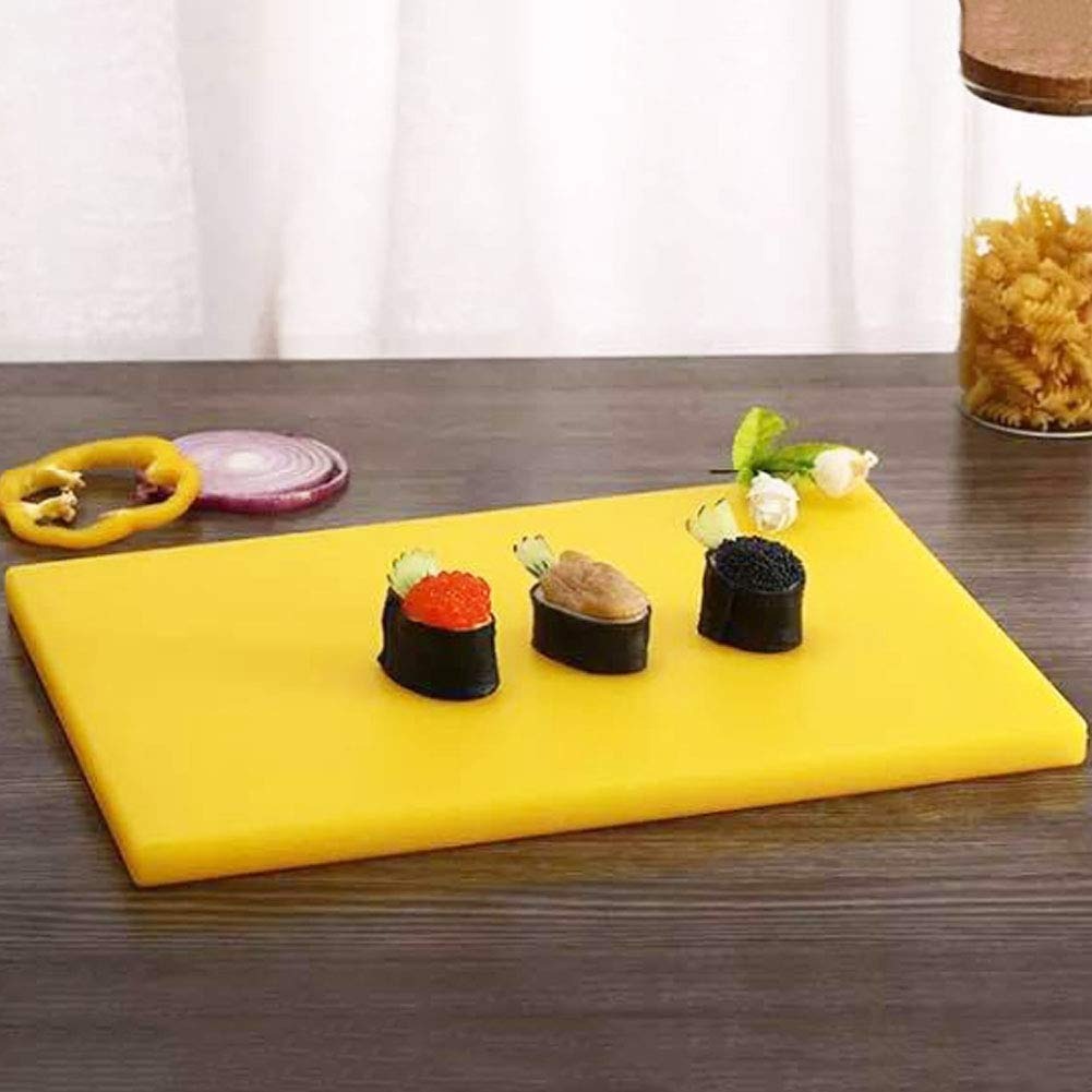 Our Plastic® Cutting Chopping Board! Crafted for kitchen convenience, this durable board boasts an extra thickness for stability and a non-slip. Yellow Color.